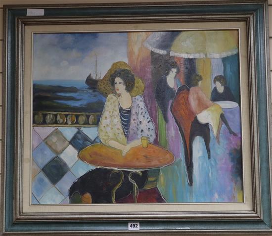 After Itzchak Tarkay, oil on canvas, Ladies taking refreshment, 50 x 60cm
